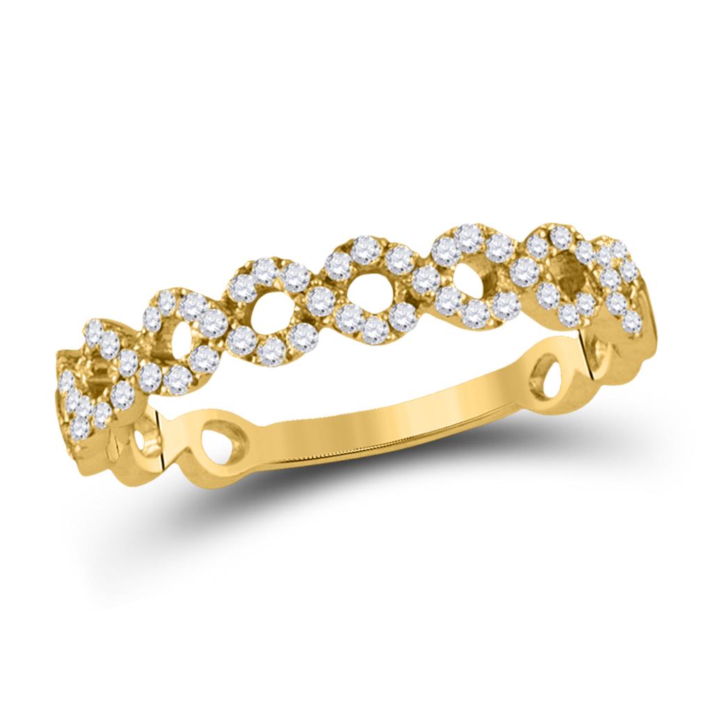 Image of ID 1 10k Yellow Gold Round Diamond Geometric Stackable Band 1/5 Cttw