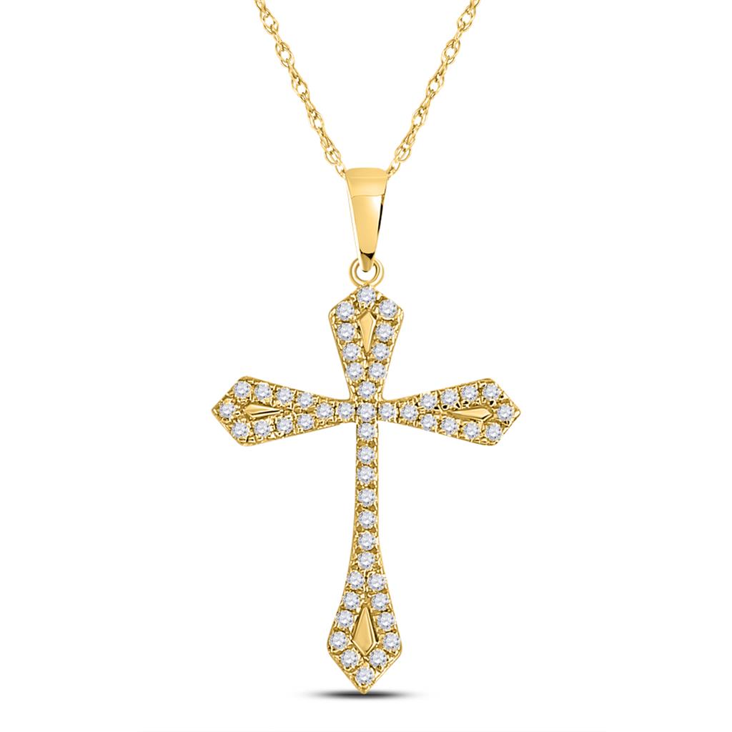 Image of ID 1 10k Yellow Gold Round Diamond Gothic Cross Pendant 1/3 Cttw