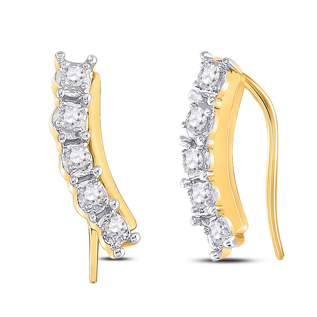 Image of ID 1 10k Yellow Gold Round Diamond Graduated Climber Earrings 1/6 Cttw