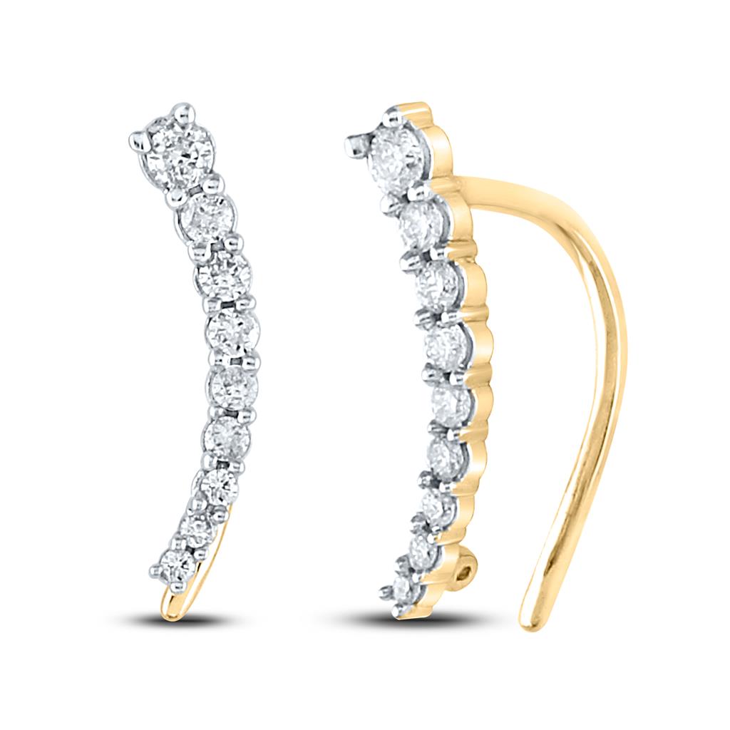 Image of ID 1 10k Yellow Gold Round Diamond Graduated Journey Climber Earrings 1/4 Cttw