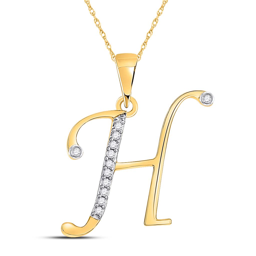 Image of ID 1 10k Yellow Gold Round Diamond H Initial Letter Pendant 1/12 Cttw