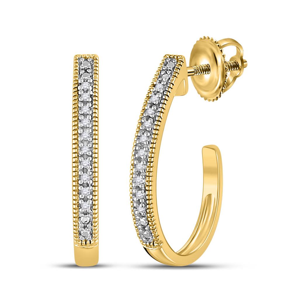 Image of ID 1 10k Yellow Gold Round Diamond Half J Hoop Earrings 03 Cttw