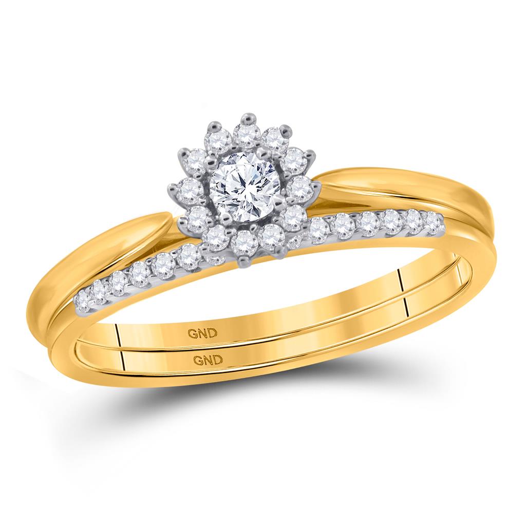 Image of ID 1 10k Yellow Gold Round Diamond Halo Bridal Wedding Ring Set 1/4 Cttw