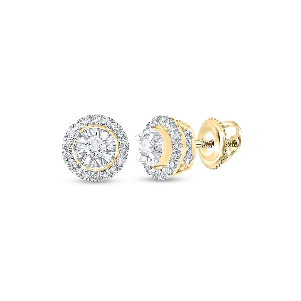 Image of ID 1 10k Yellow Gold Round Diamond Halo Earrings 1/4 Cttw