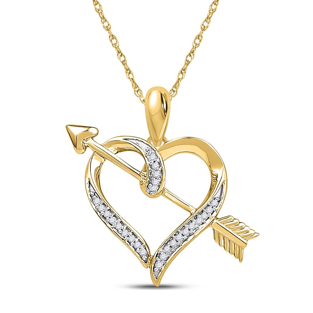 Image of ID 1 10k Yellow Gold Round Diamond Heart Arrow Pendant 1/12 Cttw