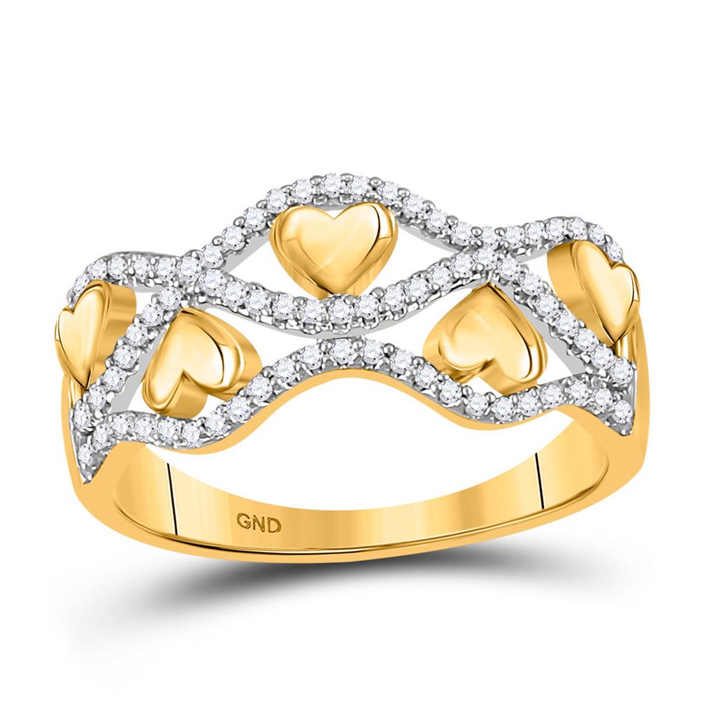 Image of ID 1 10k Yellow Gold Round Diamond Heart Band Ring 1/5 Cttw