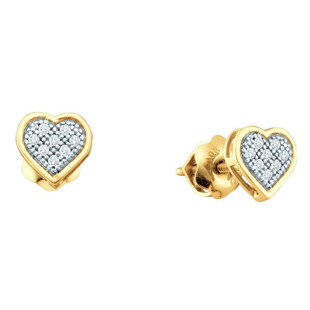 Image of ID 1 10k Yellow Gold Round Diamond Heart Cluster Earrings 1/4 Cttw