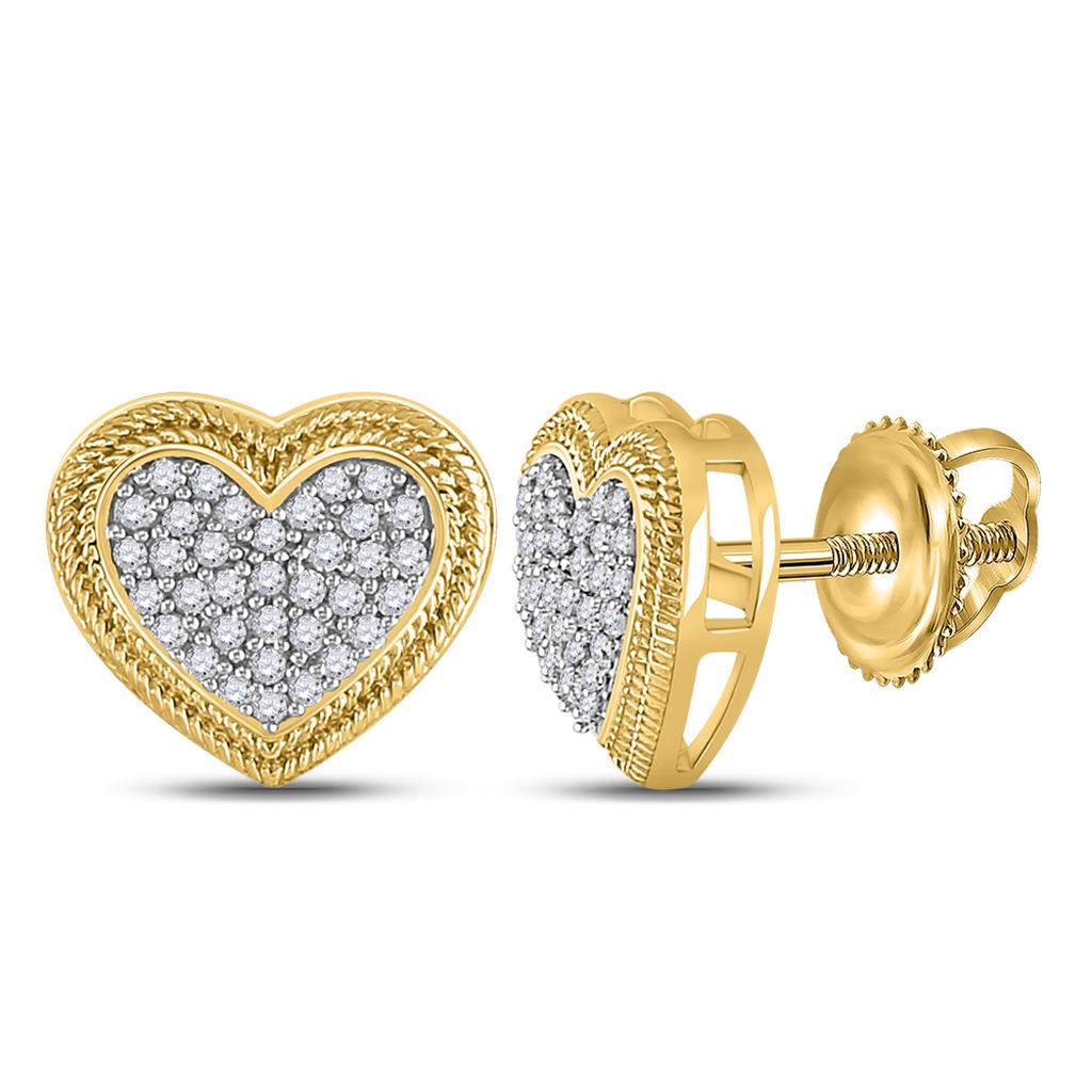 Image of ID 1 10k Yellow Gold Round Diamond Heart Cluster Earrings 1/5 Cttw