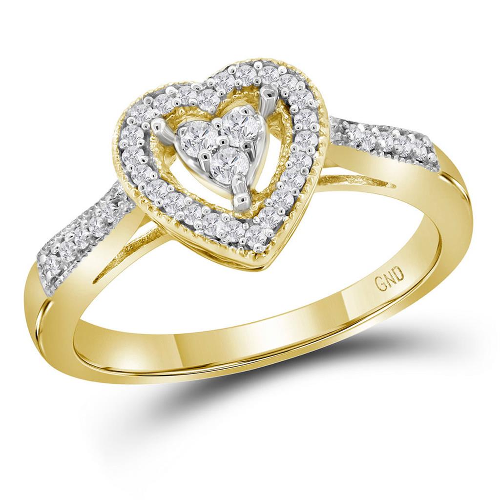 Image of ID 1 10k Yellow Gold Round Diamond Heart Cluster Ring 1/5 Cttw