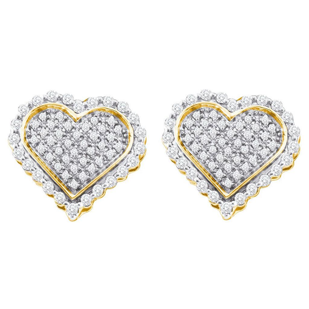Image of ID 1 10k Yellow Gold Round Diamond Heart Cluster Stud Earrings 1/2 Cttw