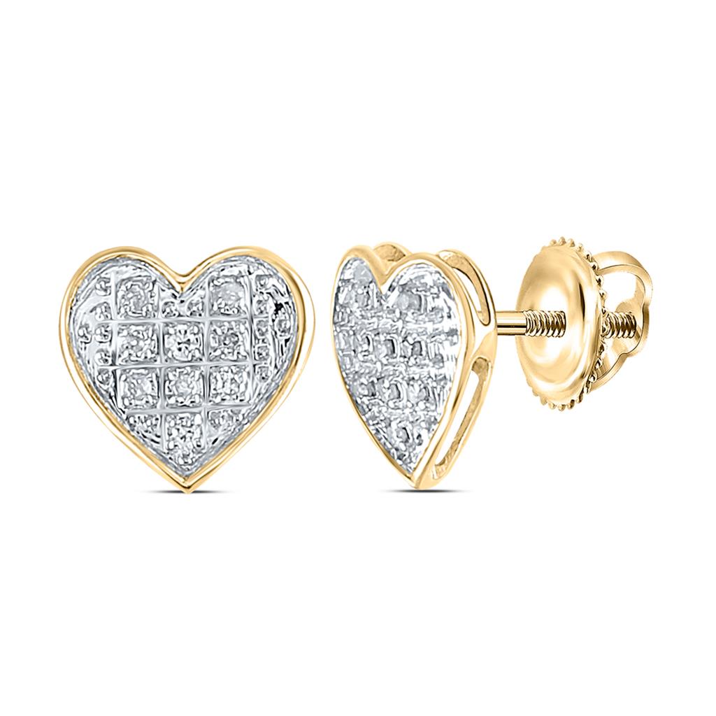 Image of ID 1 10k Yellow Gold Round Diamond Heart Cluster Stud Earrings 1/20 Cttw