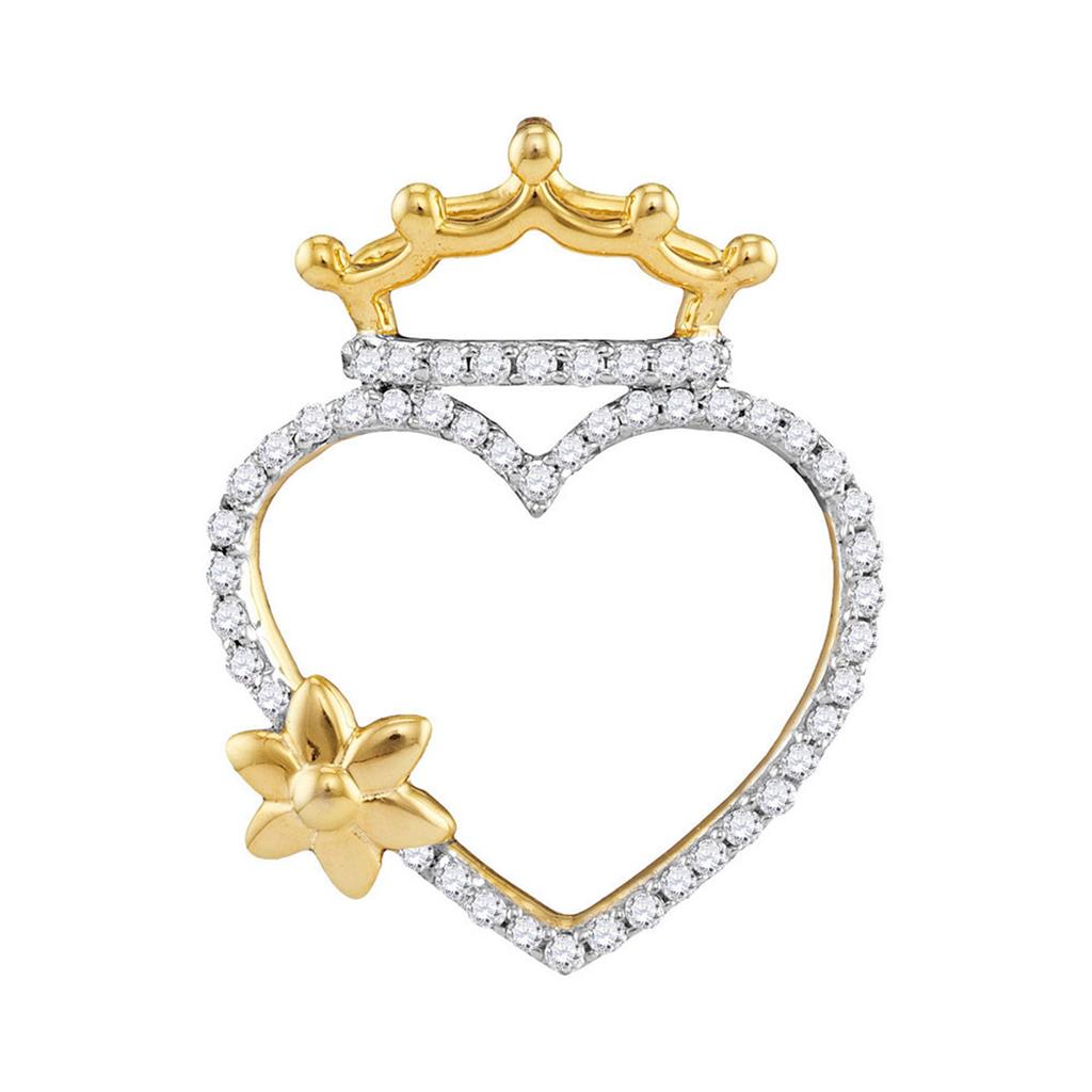 Image of ID 1 10k Yellow Gold Round Diamond Heart Crown Flower Pendant 1/4 Cttw