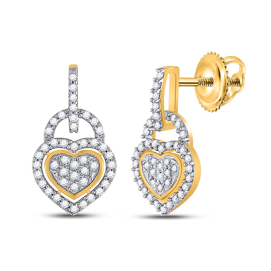 Image of ID 1 10k Yellow Gold Round Diamond Heart Dangle Earrings 1/3 Cttw