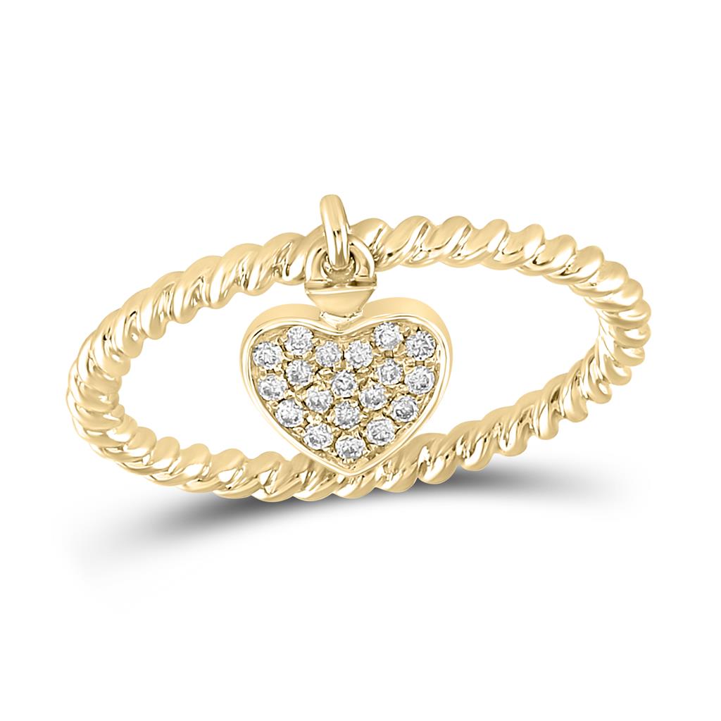 Image of ID 1 10k Yellow Gold Round Diamond Heart Dangle Stackable Band Ring 1/10 Cttw