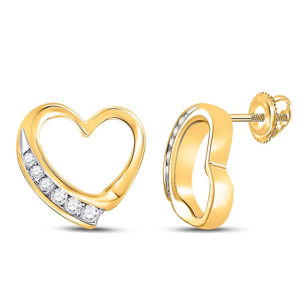 Image of ID 1 10k Yellow Gold Round Diamond Heart Earrings 1/10 Cttw