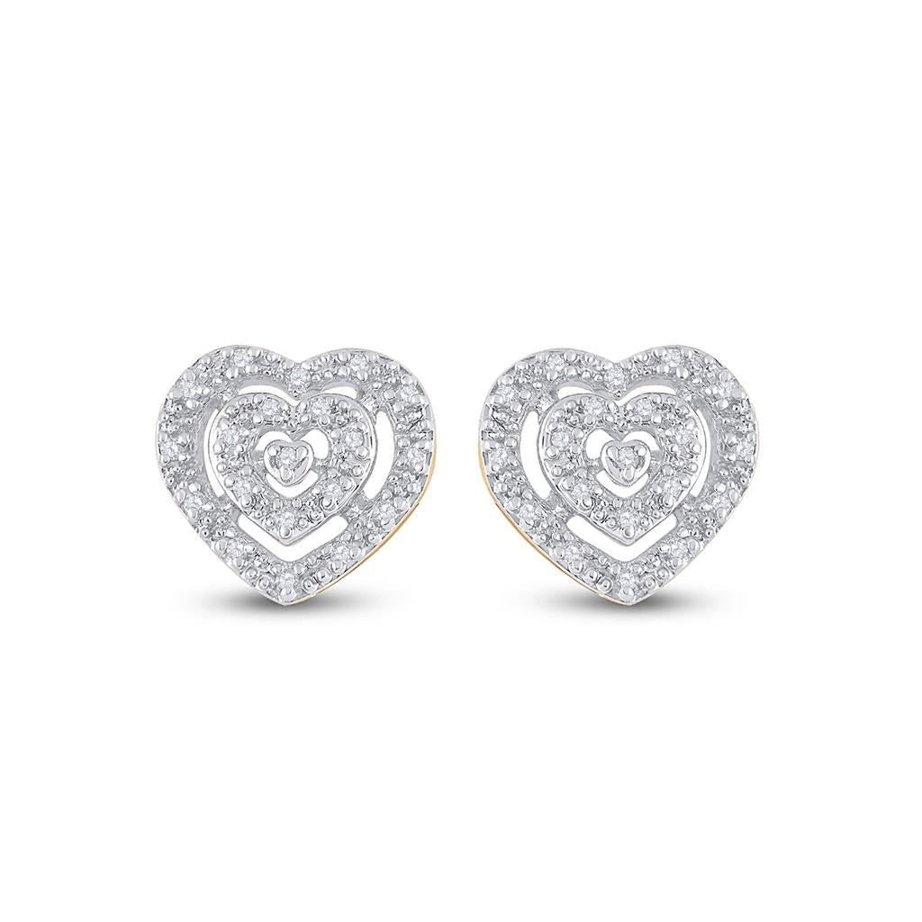 Image of ID 1 10k Yellow Gold Round Diamond Heart Earrings 1/12 Cttw