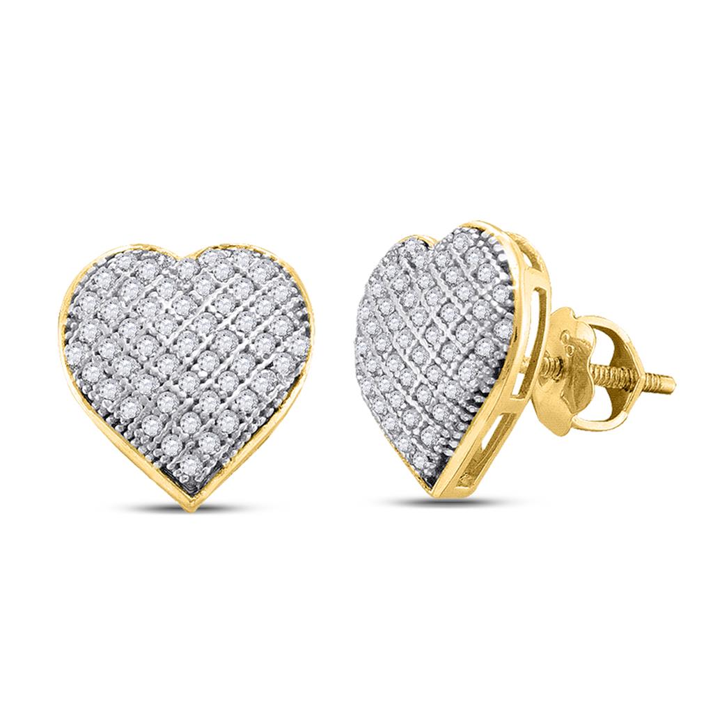 Image of ID 1 10k Yellow Gold Round Diamond Heart Earrings 1/3 Cttw