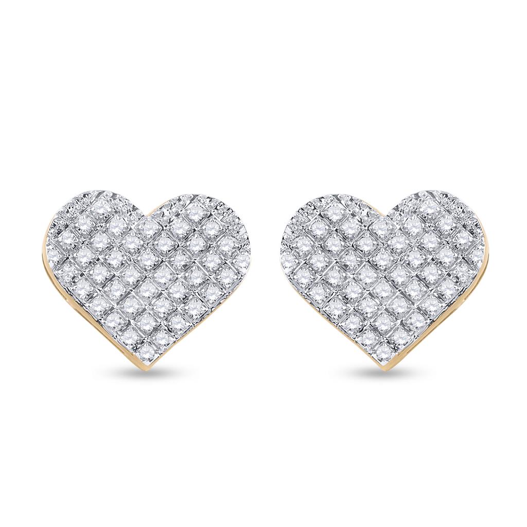 Image of ID 1 10k Yellow Gold Round Diamond Heart Earrings 1/4 Cttw