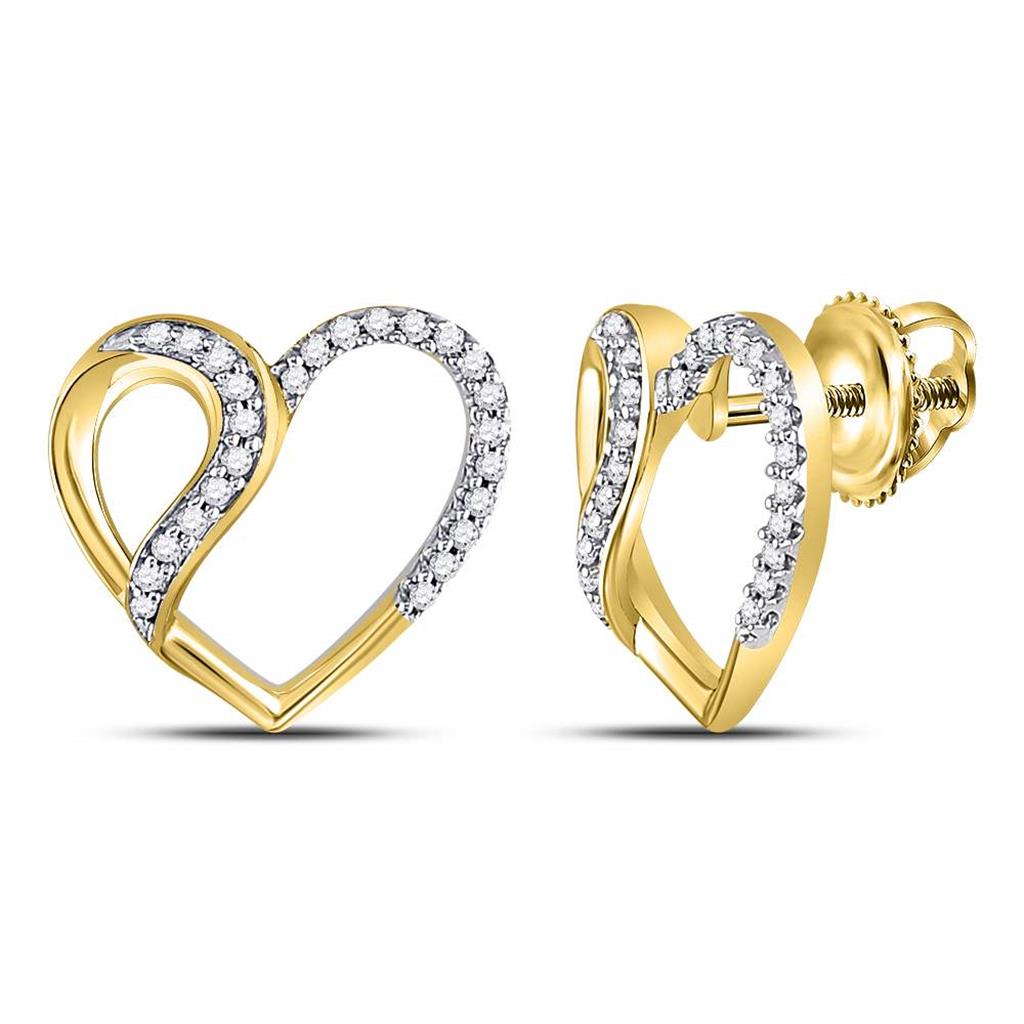 Image of ID 1 10k Yellow Gold Round Diamond Heart Earrings 1/6 Cttw