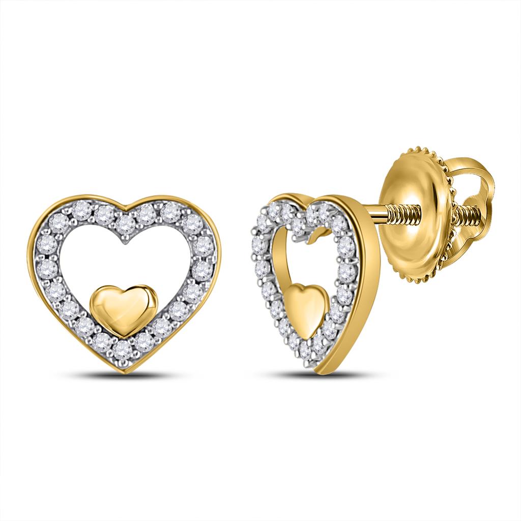 Image of ID 1 10k Yellow Gold Round Diamond Heart Earrings 1/8 Cttw