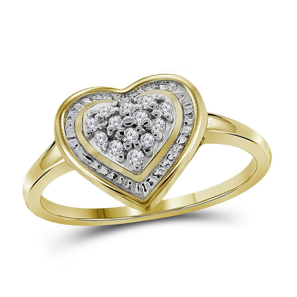 Image of ID 1 10k Yellow Gold Round Diamond Heart Frame Cluster Ring 1/10 Cttw