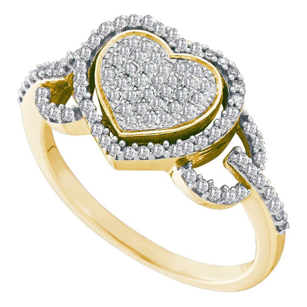 Image of ID 1 10k Yellow Gold Round Diamond Heart Frame Cluster Ring 1/3 Cttw
