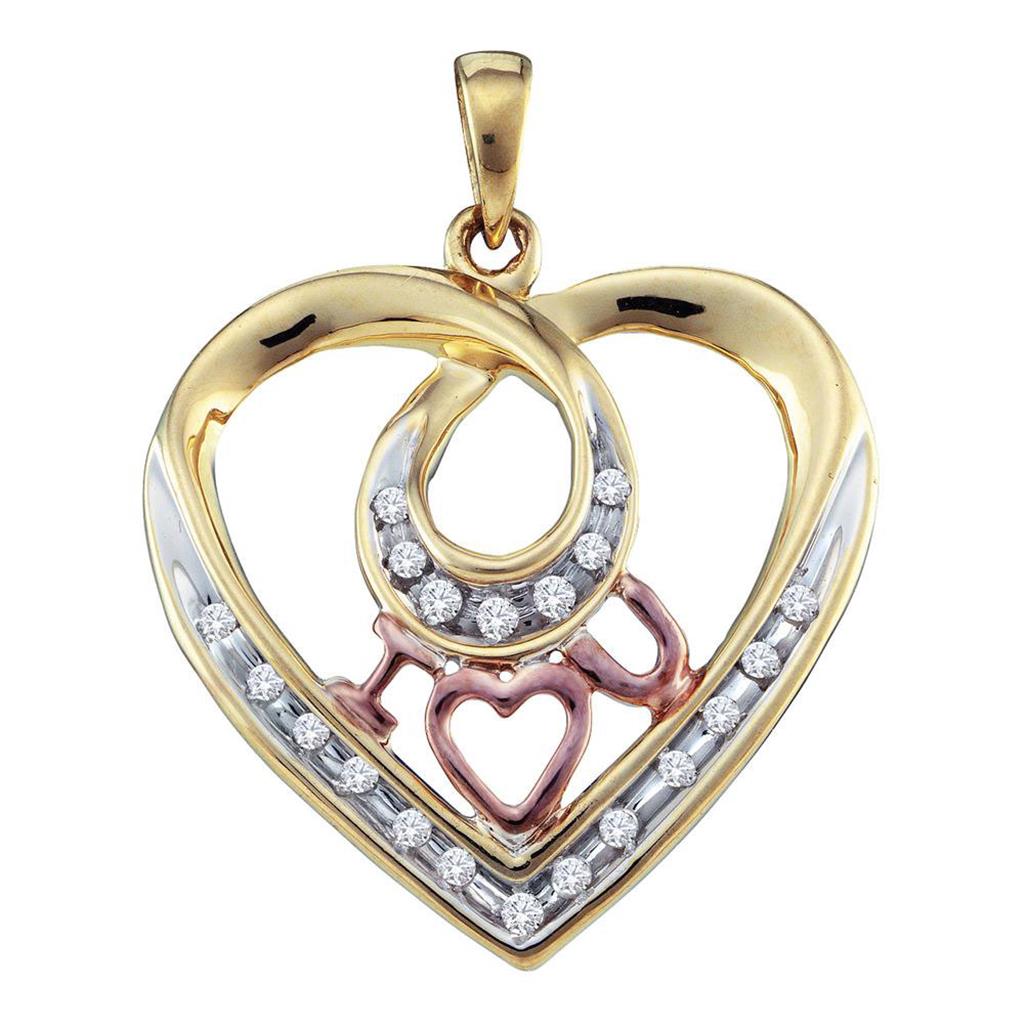 Image of ID 1 10k Yellow Gold Round Diamond Heart I Love You Pendant 1/8 Cttw