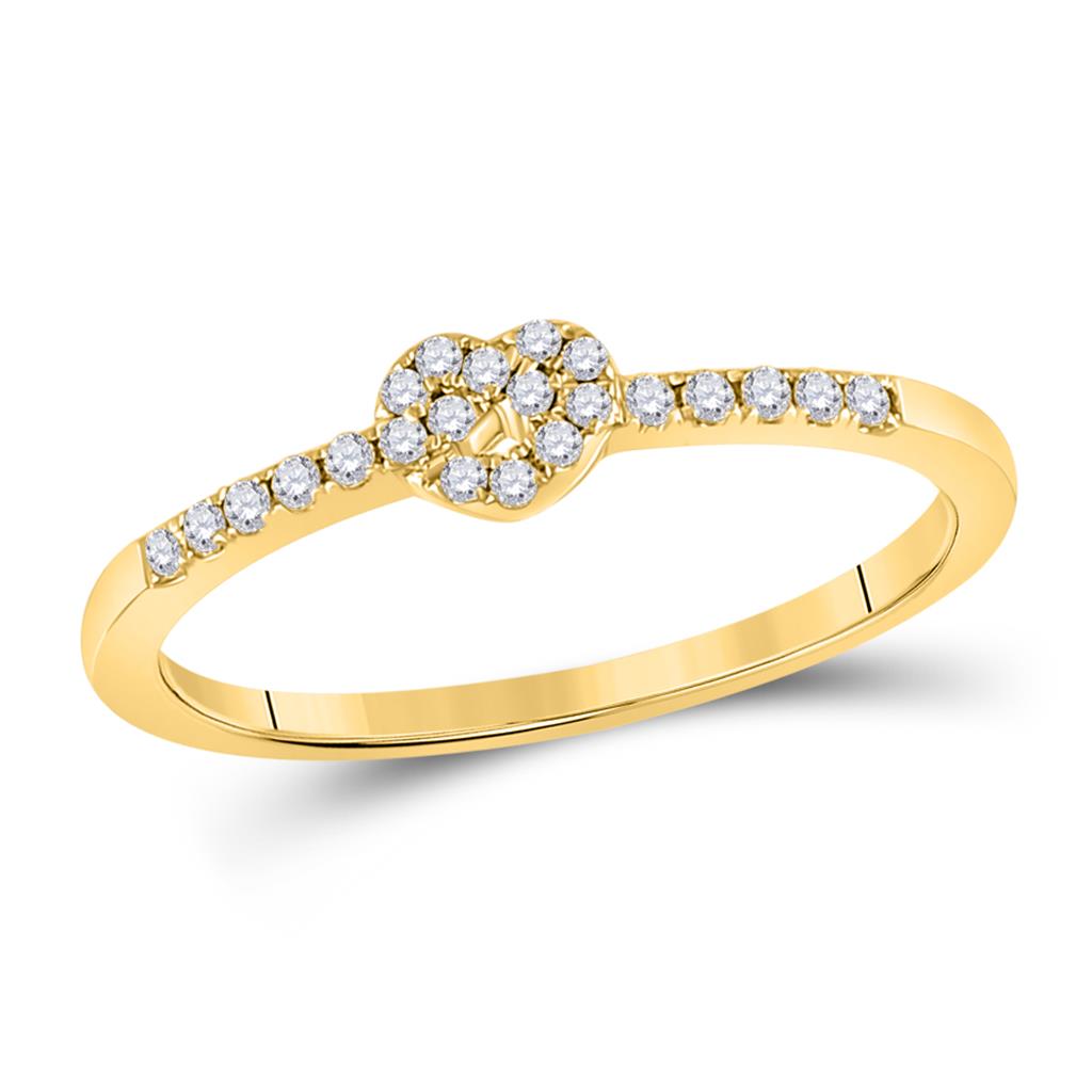Image of ID 1 10k Yellow Gold Round Diamond Heart Knot Stackable Band Ring 1/8 Cttw