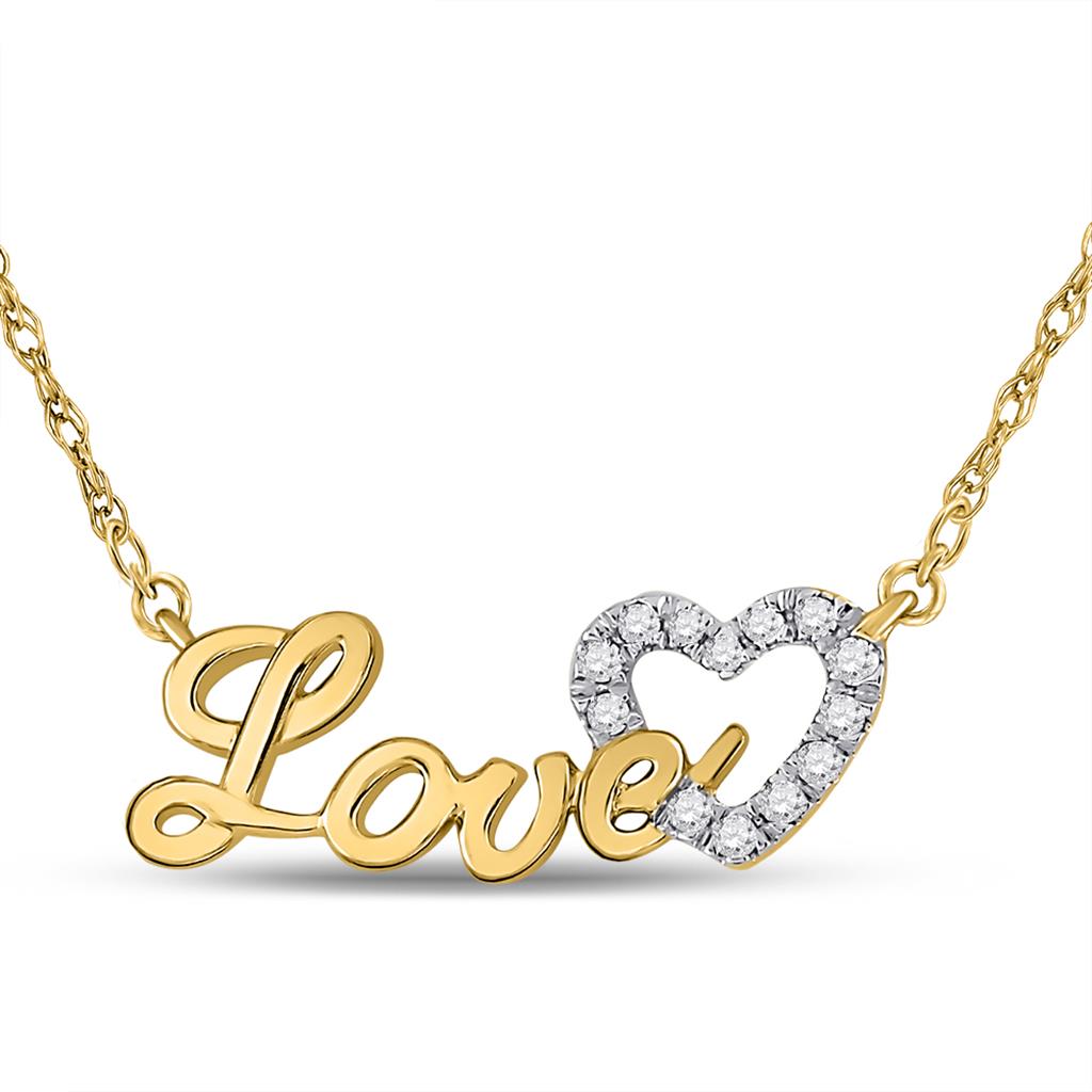 Image of ID 1 10k Yellow Gold Round Diamond Heart Love Pendant Necklace 1/6 Cttw