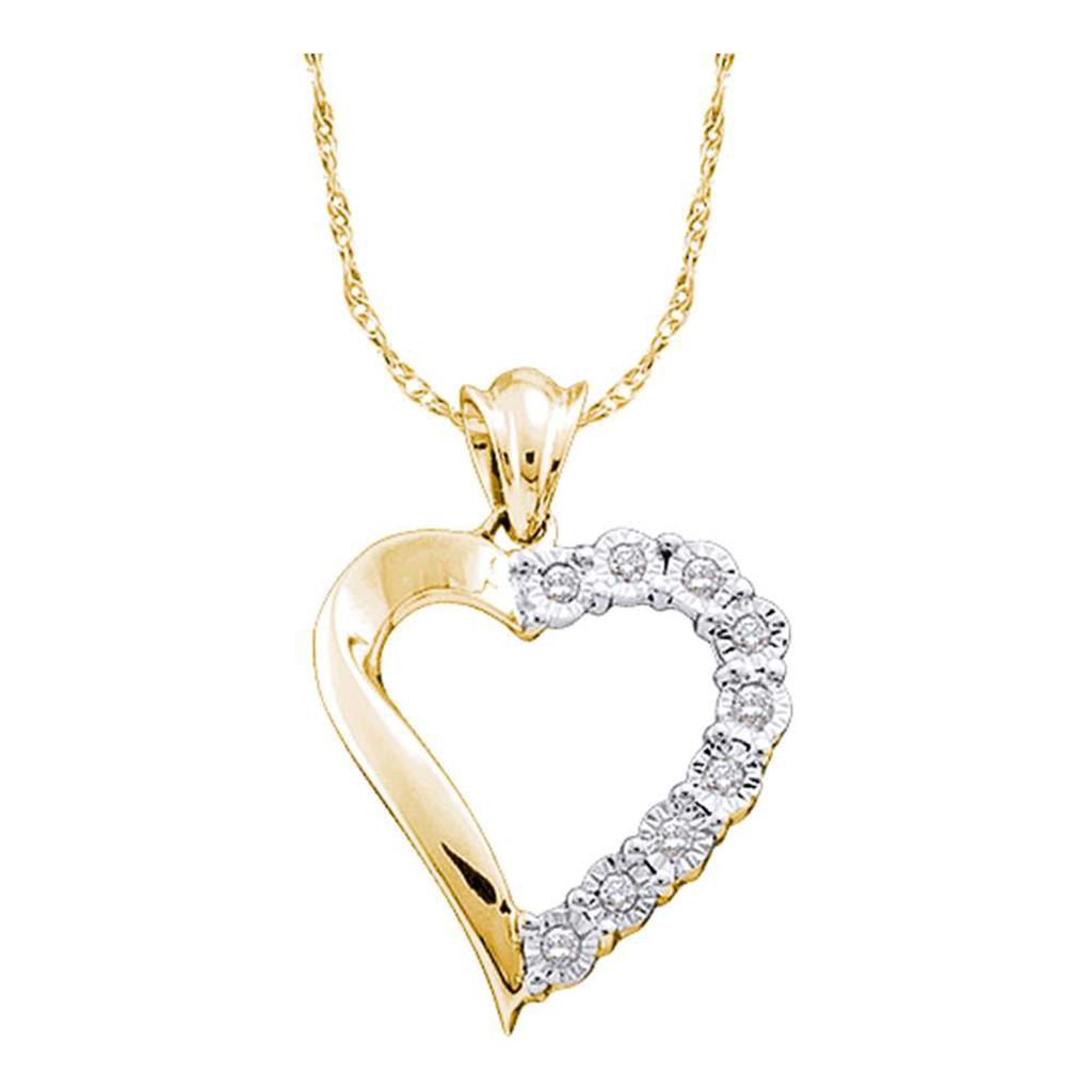Image of ID 1 10k Yellow Gold Round Diamond Heart Outline Frame Pendant 1/12 Cttw