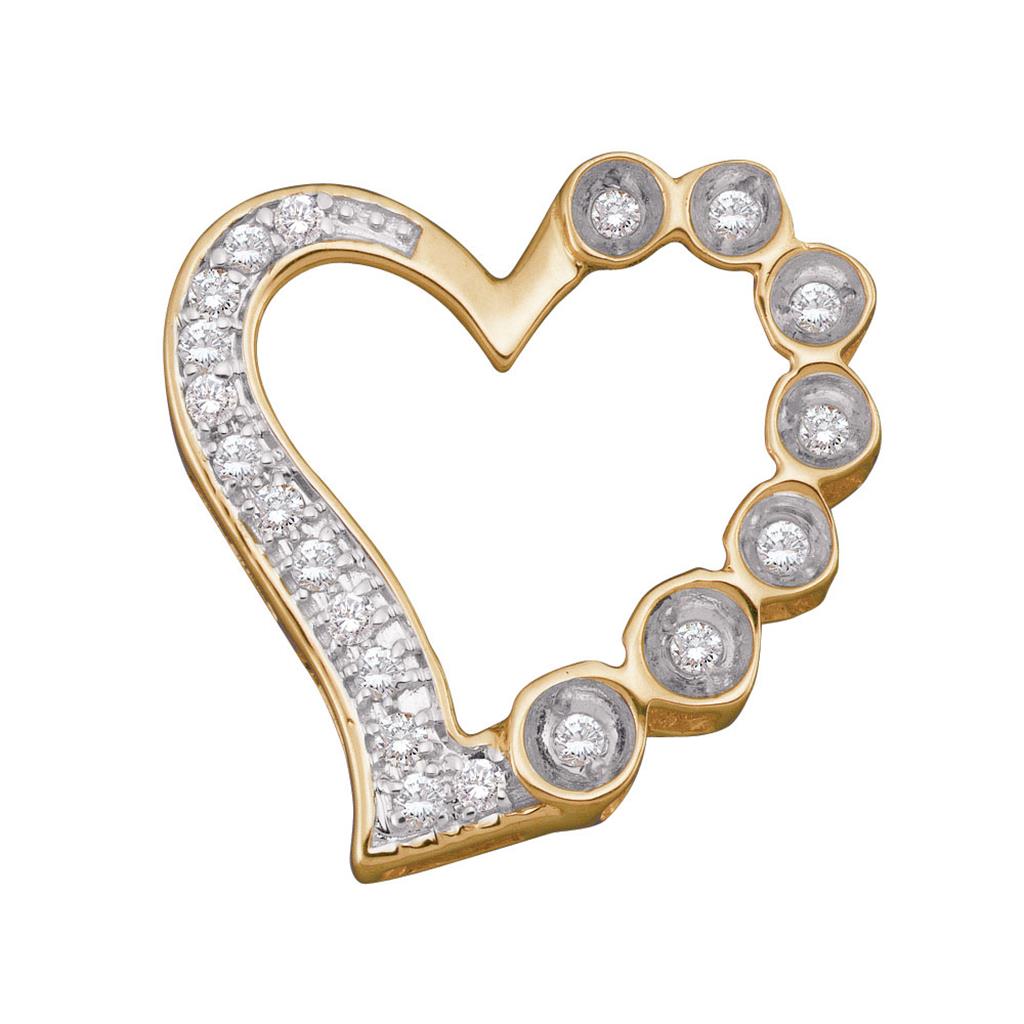 Image of ID 1 10k Yellow Gold Round Diamond Heart Outline Frame Pendant 1/6 Cttw