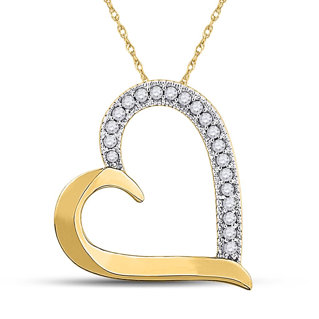 Image of ID 1 10k Yellow Gold Round Diamond Heart Outline Pendant 1/10 Cttw