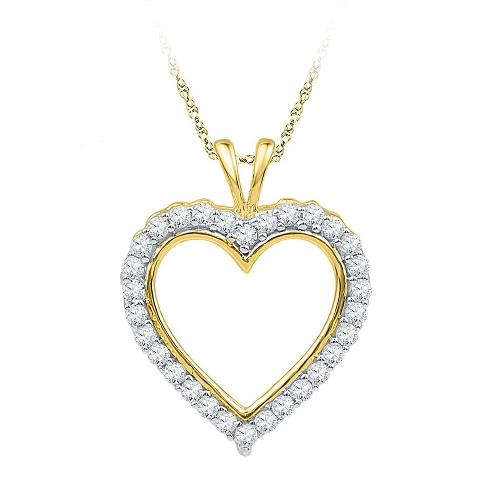 Image of ID 1 10k Yellow Gold Round Diamond Heart Outline Pendant 1/4 Cttw