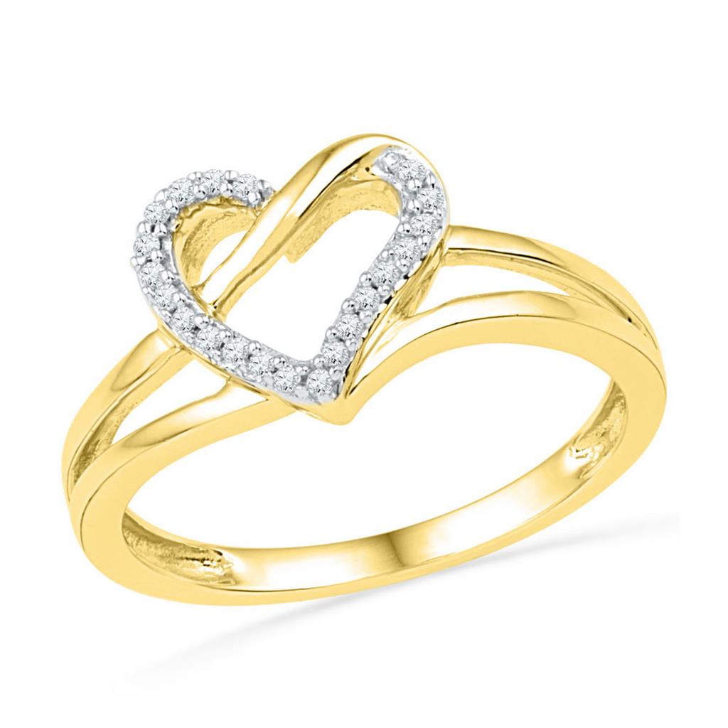Image of ID 1 10k Yellow Gold Round Diamond Heart Outline Ring 1/20 Cttw