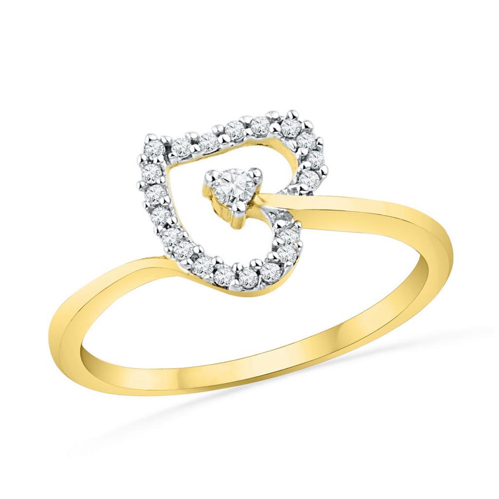 Image of ID 1 10k Yellow Gold Round Diamond Heart Outline Solitaire Ring 1/8 Cttw