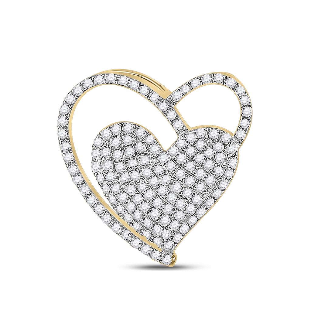 Image of ID 1 10k Yellow Gold Round Diamond Heart Pendant 3/8 Cttw