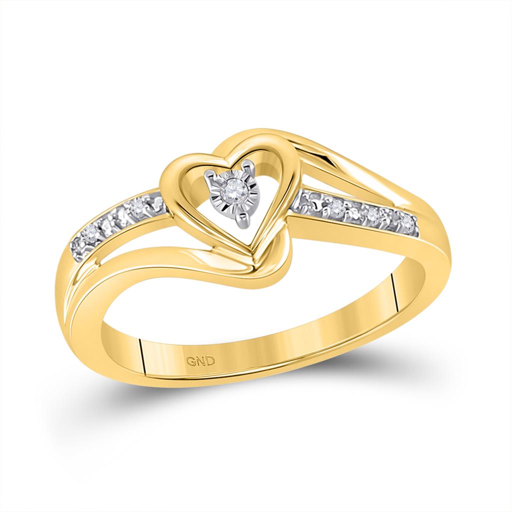 Image of ID 1 10k Yellow Gold Round Diamond Heart Promise Ring 03 Cttw