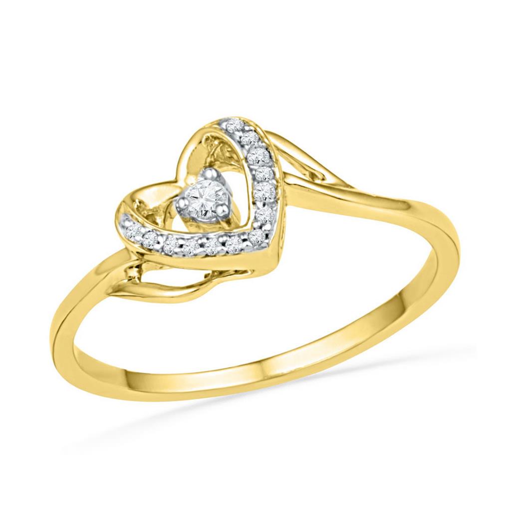 Image of ID 1 10k Yellow Gold Round Diamond Heart Promise Ring 1/12 Cttw