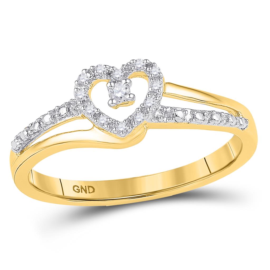 Image of ID 1 10k Yellow Gold Round Diamond Heart Promise Ring 1/20 Cttw