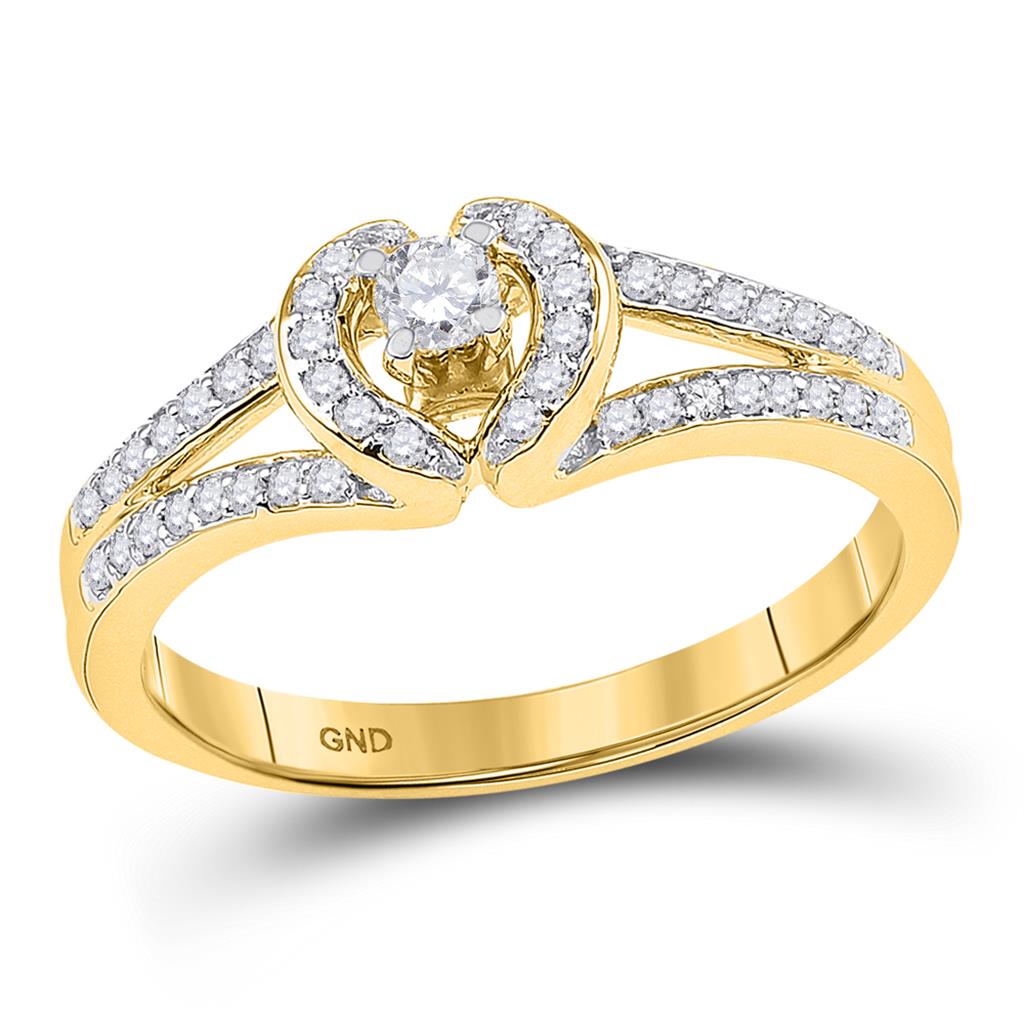 Image of ID 1 10k Yellow Gold Round Diamond Heart Promise Ring 1/4 Cttw