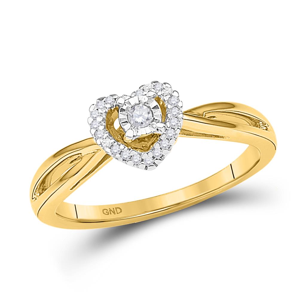 Image of ID 1 10k Yellow Gold Round Diamond Heart Solitaire Ring 1/8 Cttw