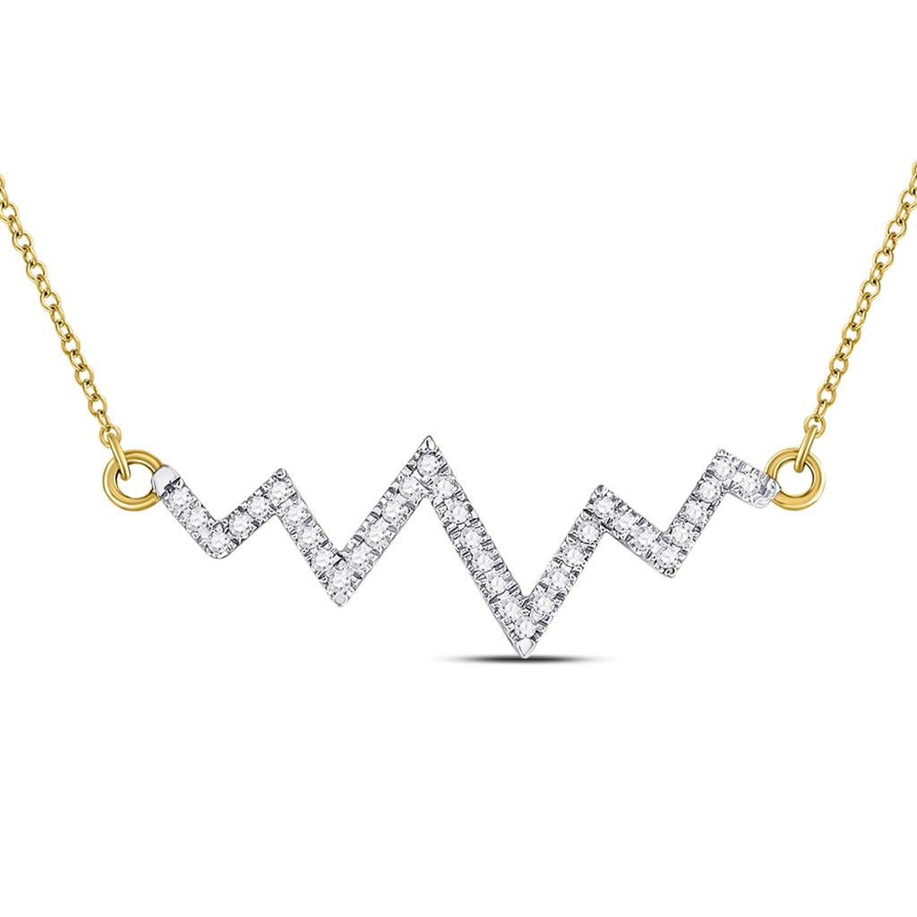Image of ID 1 10k Yellow Gold Round Diamond Heartbeat Pendant Necklace 1/4 Cttw