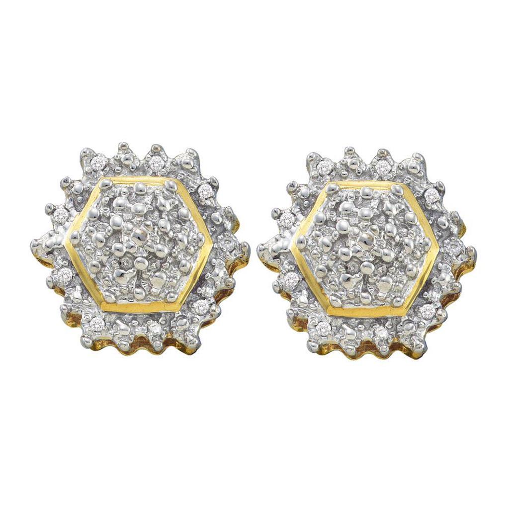 Image of ID 1 10k Yellow Gold Round Diamond Hexagon Geometric Cluster Earrings 1/10 Cttw