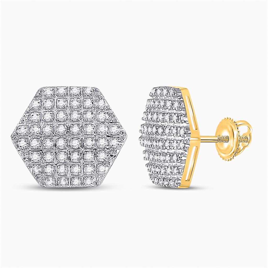 Image of ID 1 10k Yellow Gold Round Diamond Hexagon Stud Earrings 1/3 Cttw