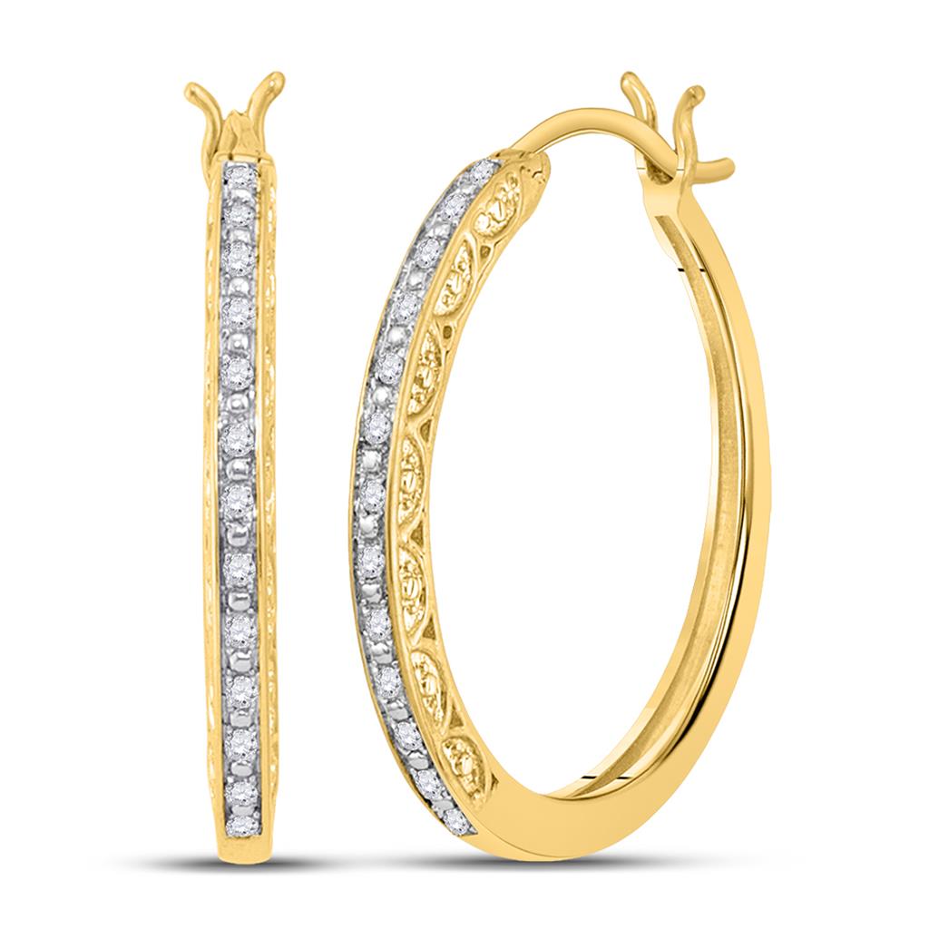 Image of ID 1 10k Yellow Gold Round Diamond Hoop Earrings 1/6 Cttw