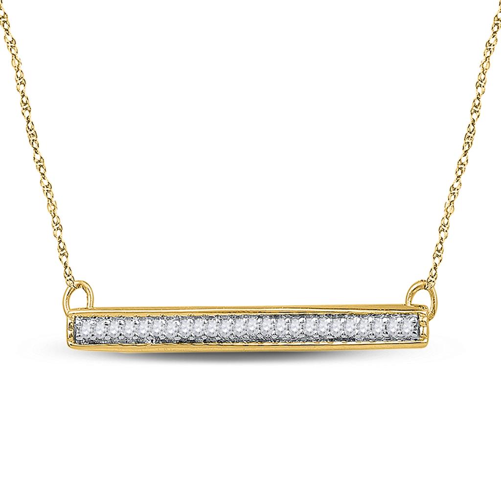 Image of ID 1 10k Yellow Gold Round Diamond Horizontal Bar Pendant Necklace 1/10 Cttw