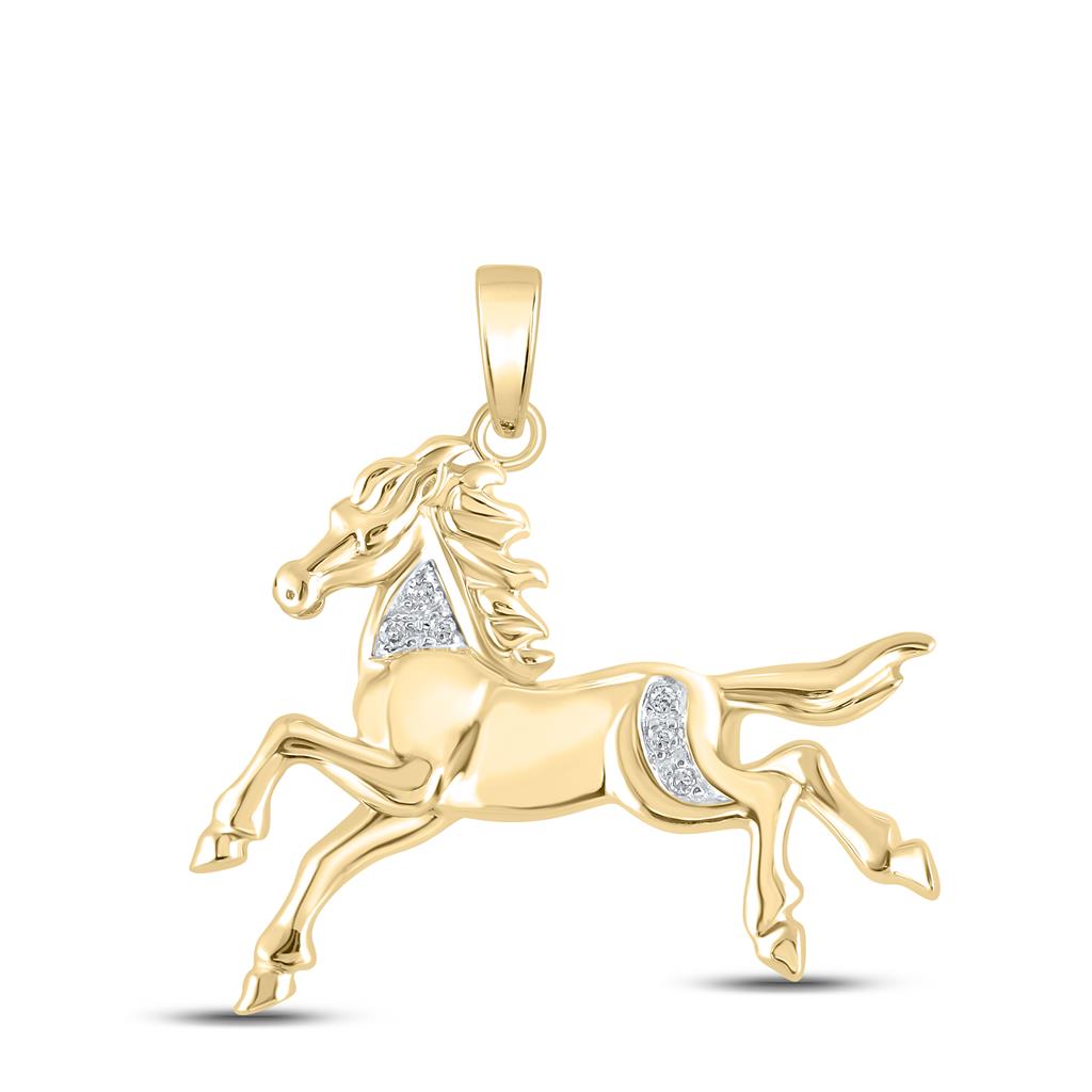Image of ID 1 10k Yellow Gold Round Diamond Horse Pony Animal Pendant 1/20 Cttw
