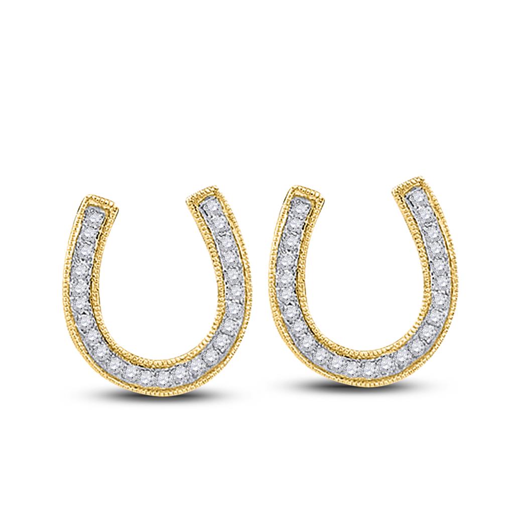 Image of ID 1 10k Yellow Gold Round Diamond Horseshoe Earrings 1/6 Cttw