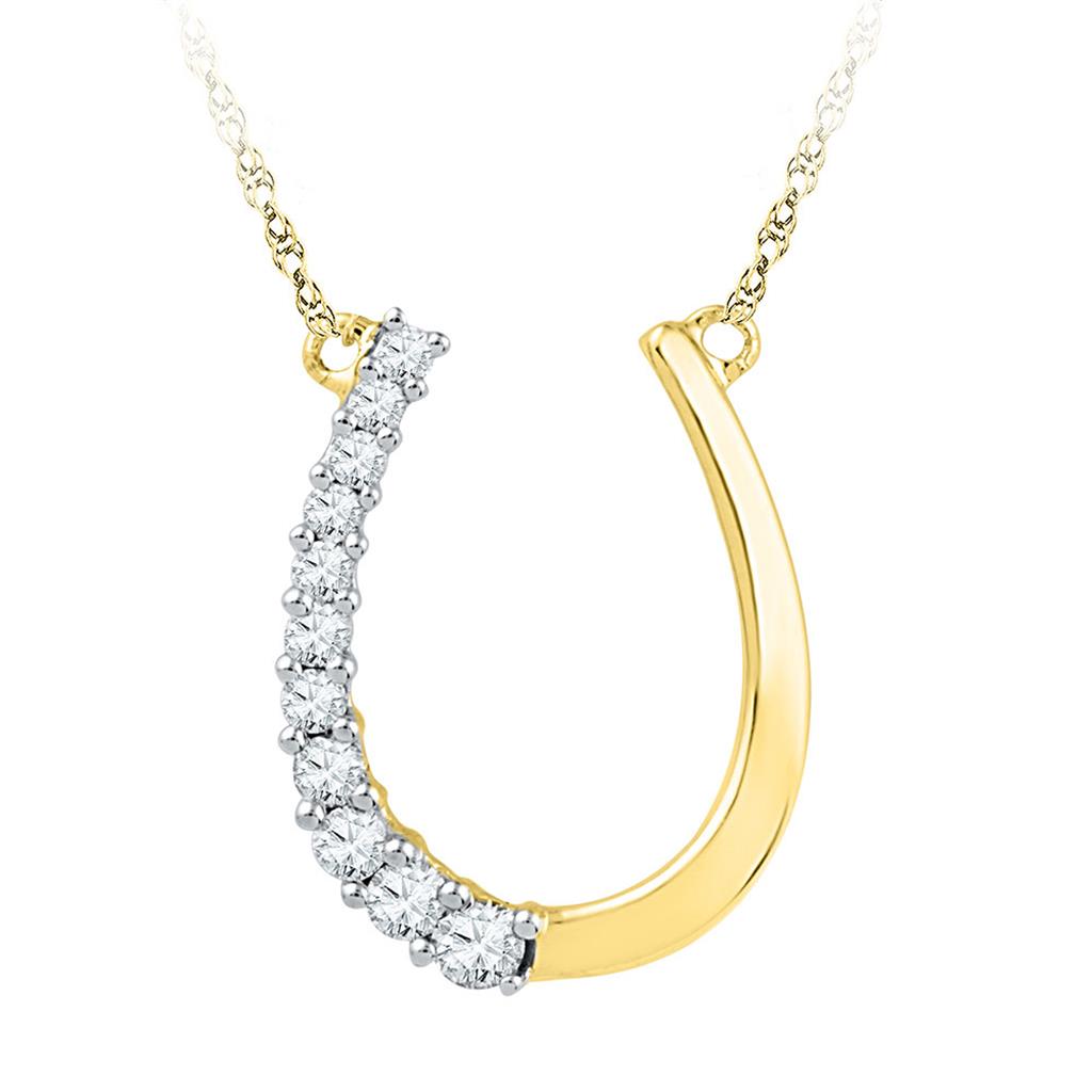 Image of ID 1 10k Yellow Gold Round Diamond Horseshoe Pendant Necklace 1/5 Cttw