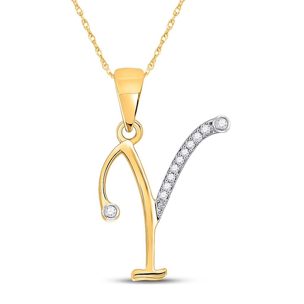 Image of ID 1 10k Yellow Gold Round Diamond I Initial Letter Pendant 1/20 Cttw